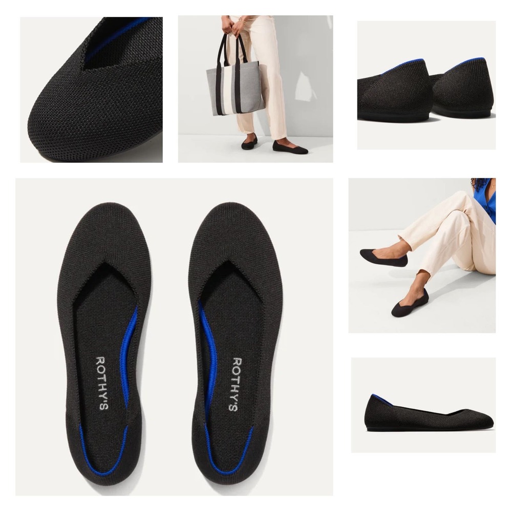 GUC Rothy’s "The Flat" Black Slip On Knit Ballet Style Round Toe Shoes Size 7